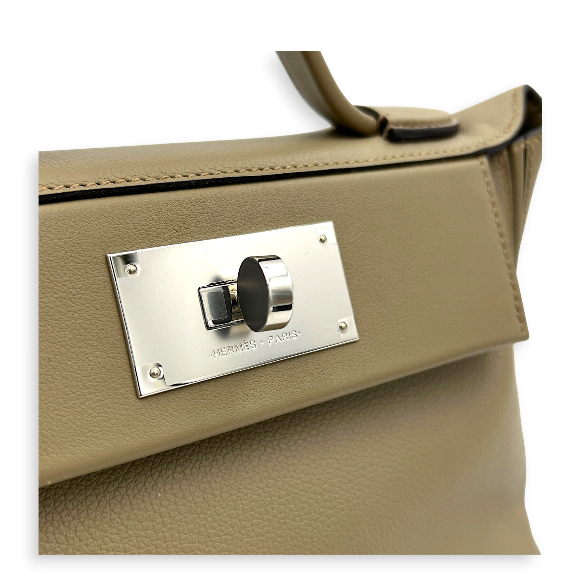 24/24 21 Beige Marfa Top Handle Bag in Evercolor, Palladium hardware