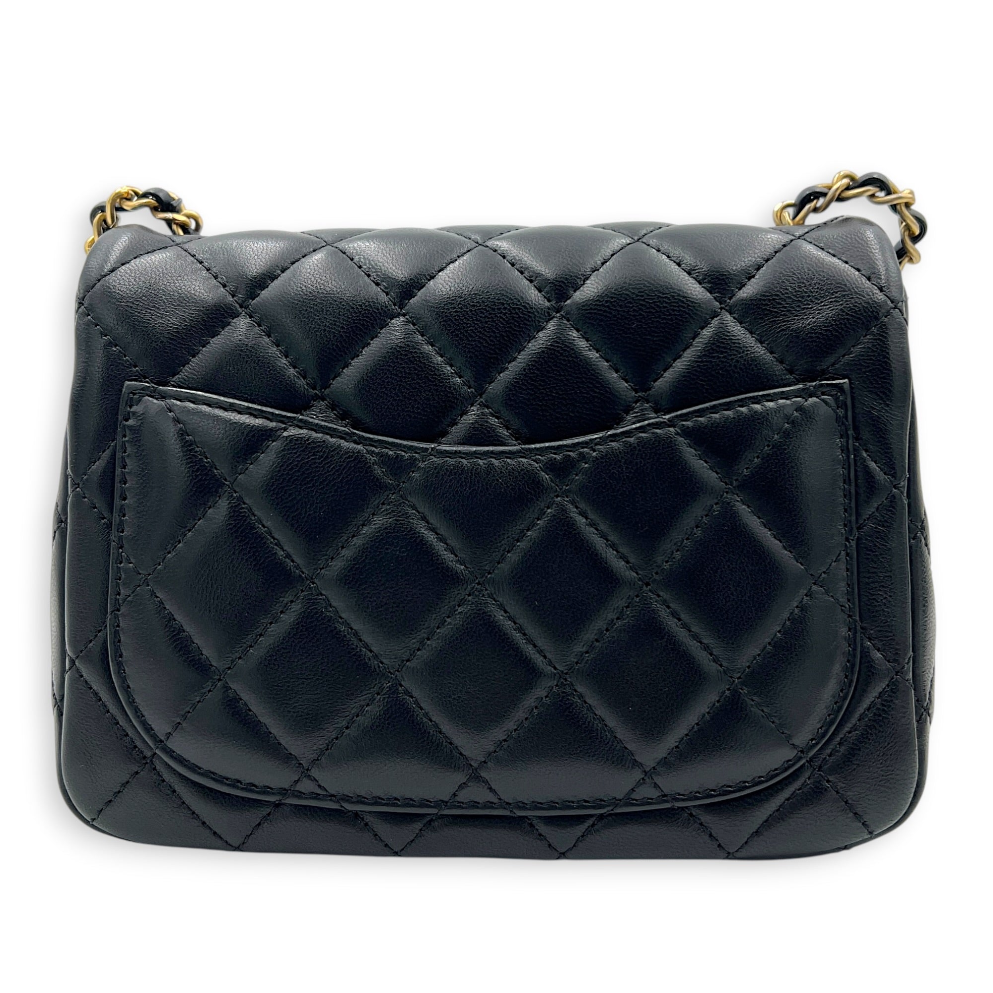 Square Pearl Crush Crossbody Bag Black in Lambskin, Gold hardware