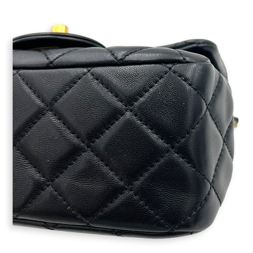 Square Pearl Crush Crossbody Bag Black in Lambskin, Gold hardware
