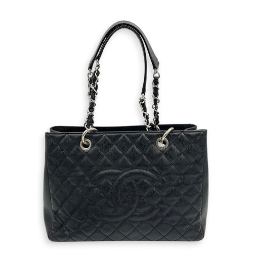 GST Shoulder Bag Black in Caviar Leather, Silver hardware