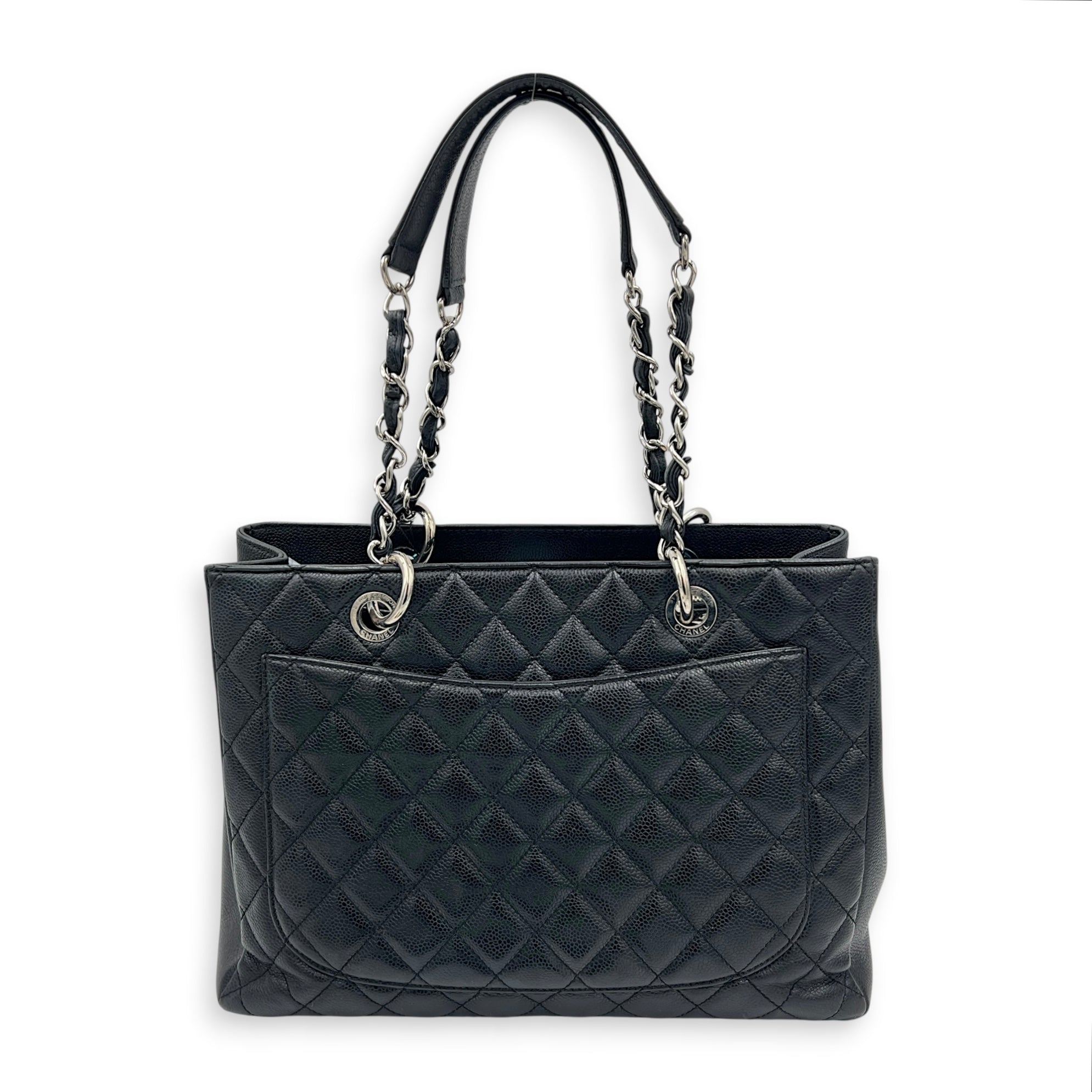 GST Shoulder Bag Black in Caviar Leather, Silver hardware