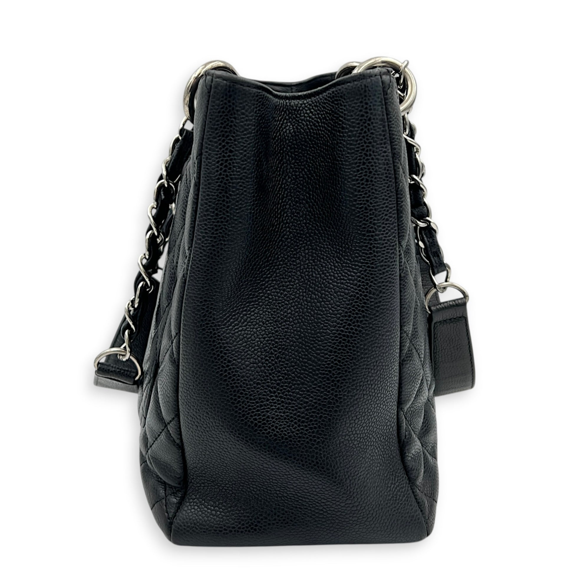GST Shoulder Bag Black in Caviar Leather, Silver hardware