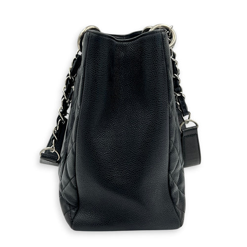 GST Shoulder Bag Black in Caviar Leather, Silver hardware