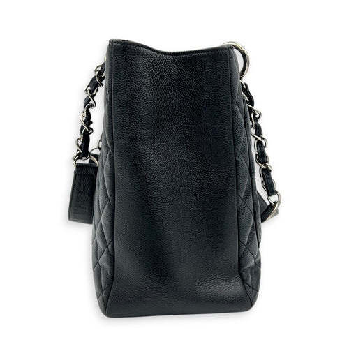 GST Shoulder Bag Black in Caviar Leather, Silver hardware