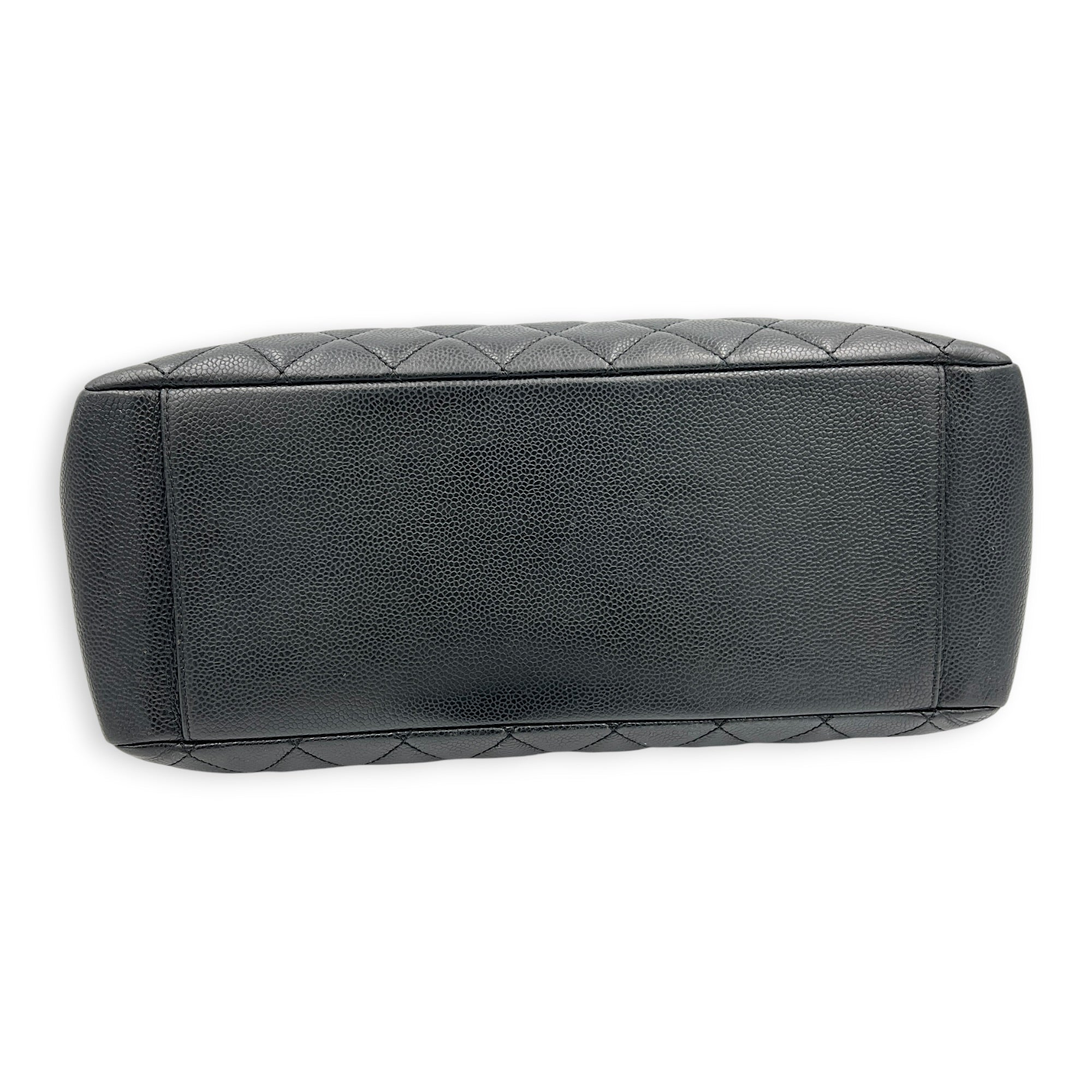 GST Shoulder Bag Black in Caviar Leather, Silver hardware