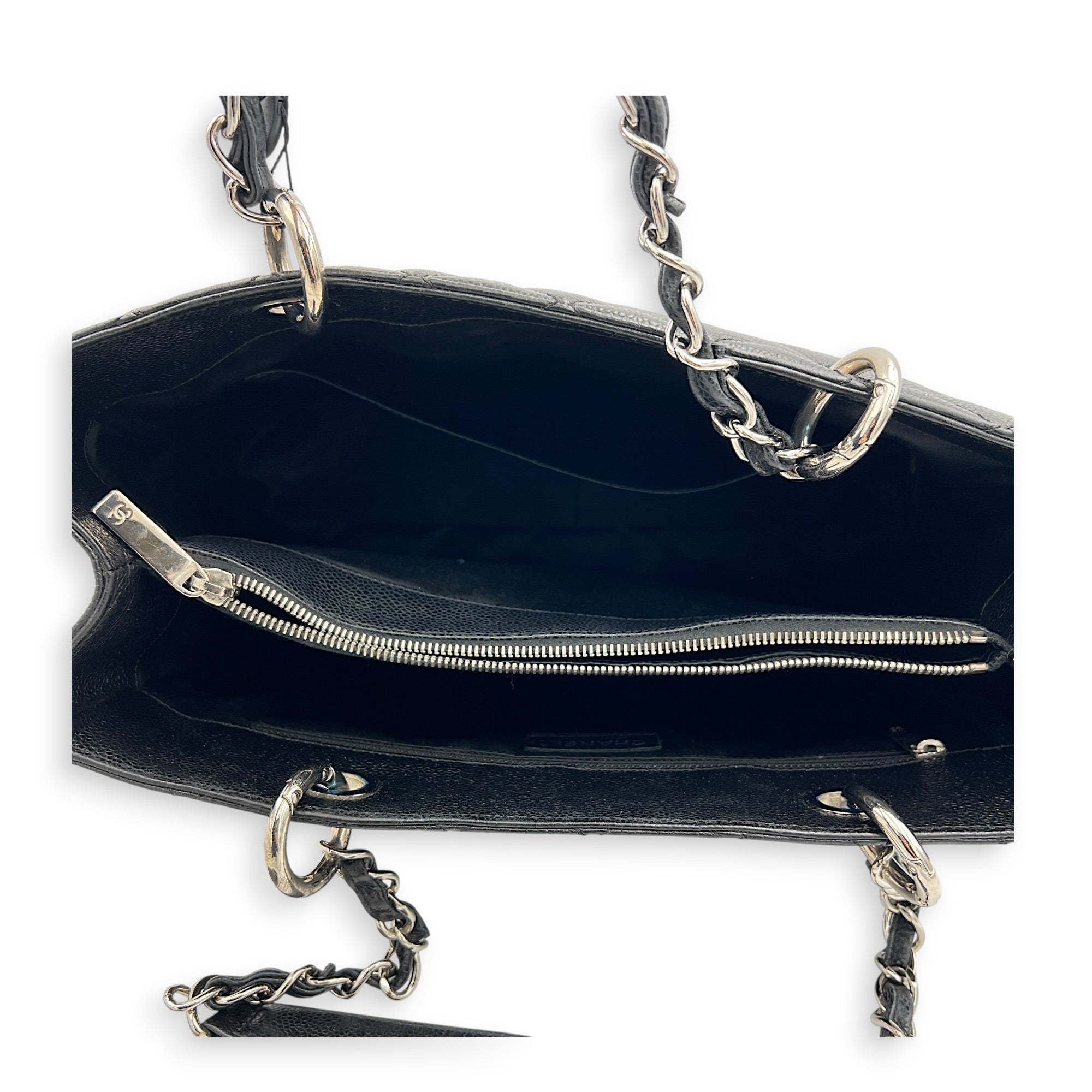 GST Shoulder Bag Black in Caviar Leather, Silver hardware