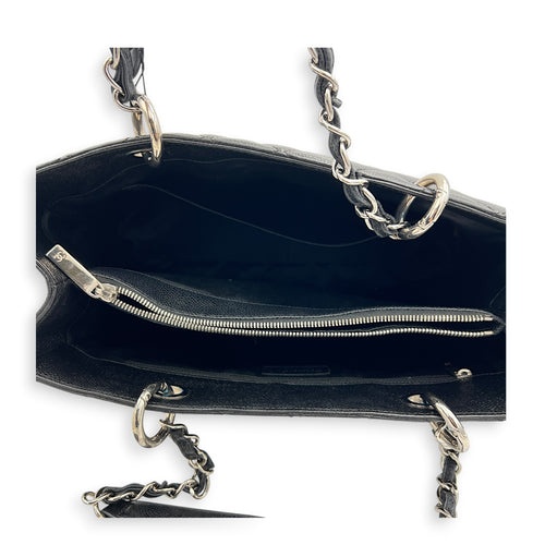 GST Shoulder Bag Black in Caviar Leather, Silver hardware