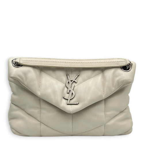 Puffer Shoulder Bag White in Lambskin, Silver hardware