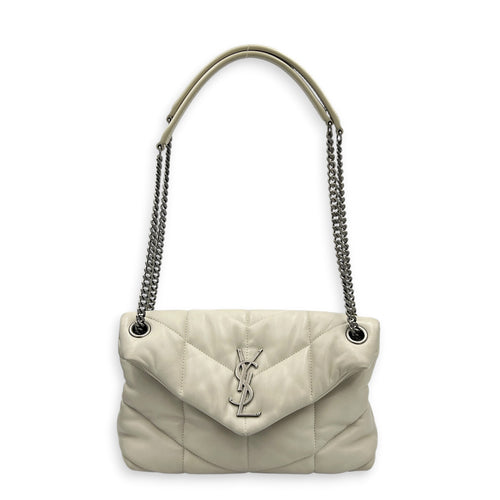 Puffer Shoulder Bag White in Lambskin, Silver hardware