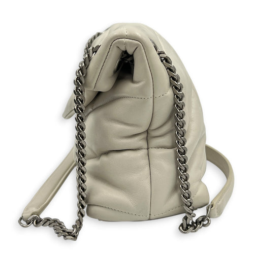 Puffer Shoulder Bag White in Lambskin, Silver hardware