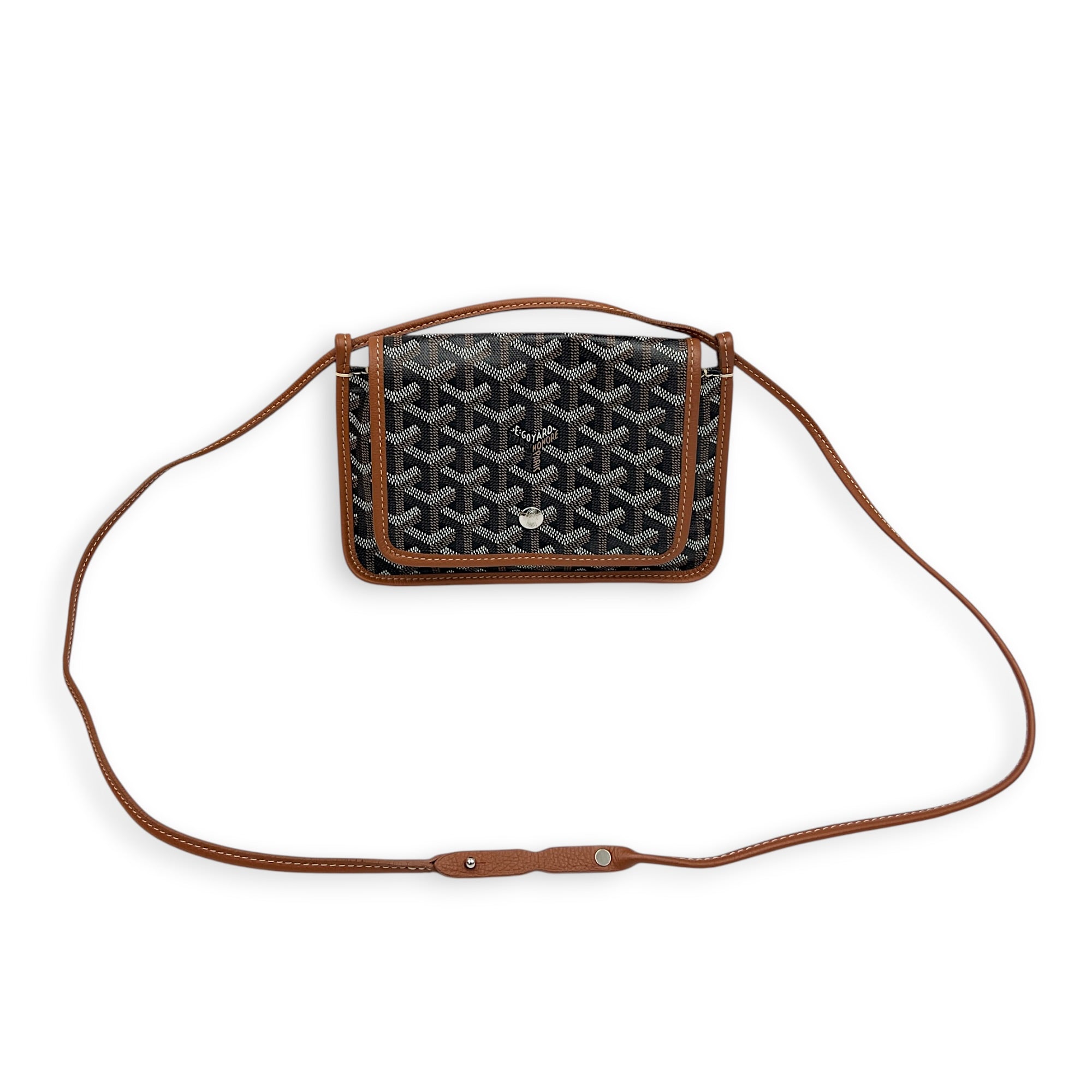 Plumet Crossbody Bag Brown/Black in Coated Canvas, Silver hardware