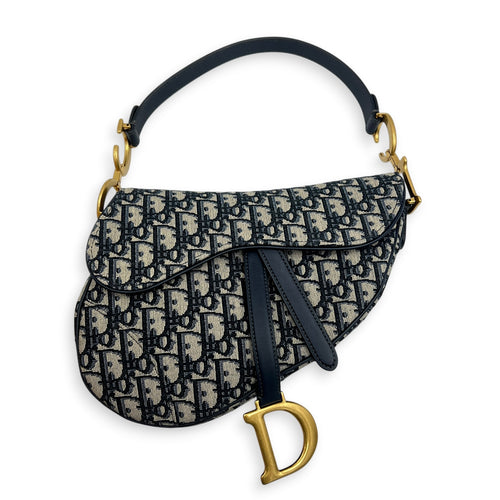Saddle Shoulder Bag Medium Blue in Jacquard, Gold hardware