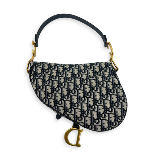 Saddle Shoulder Bag Medium Blue in Jacquard, Gold hardware