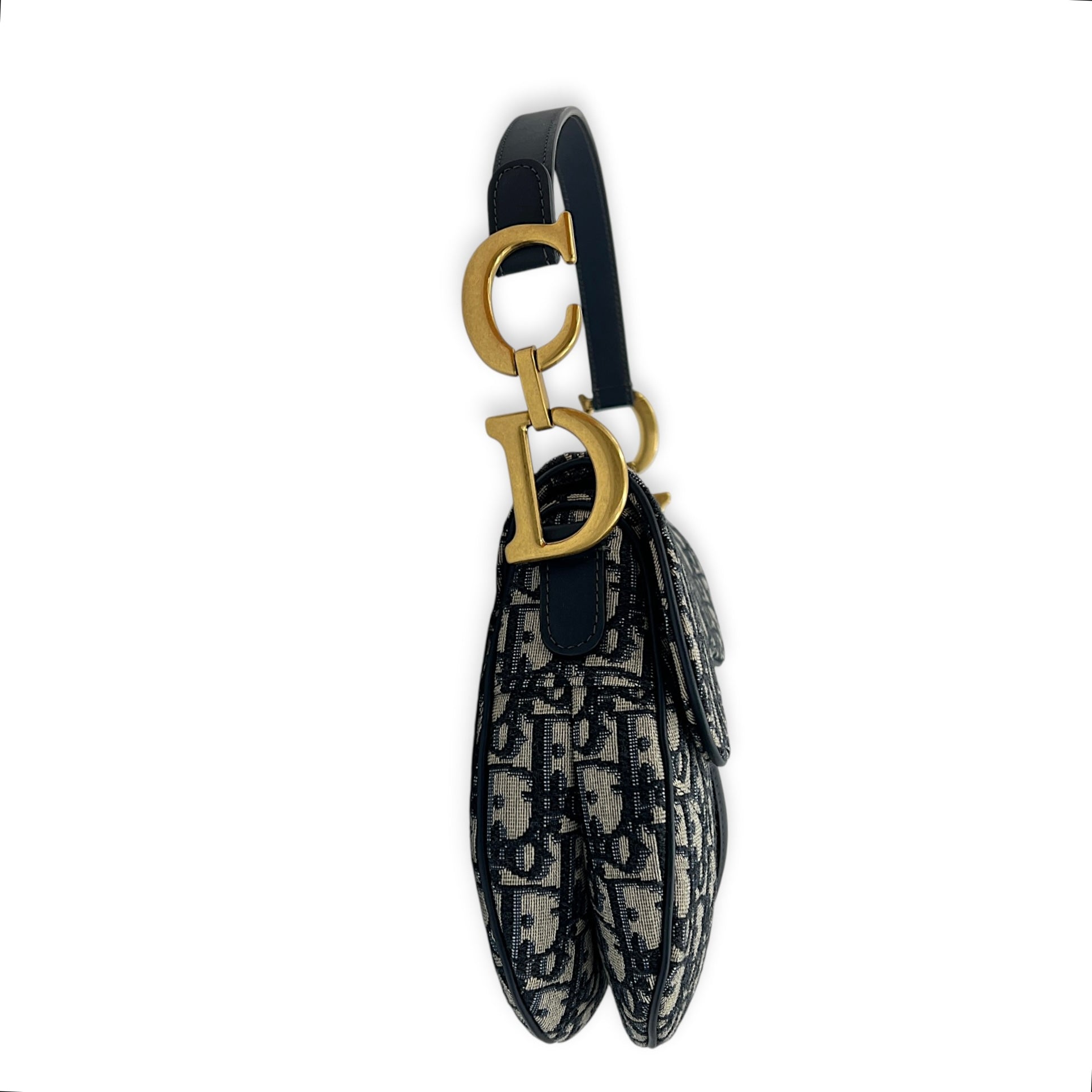 Saddle Shoulder Bag Medium Blue in Jacquard, Gold hardware