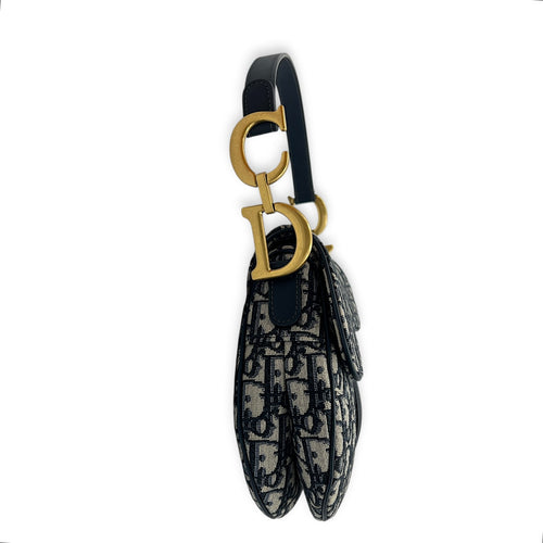 Saddle Shoulder Bag Medium Blue in Jacquard, Gold hardware