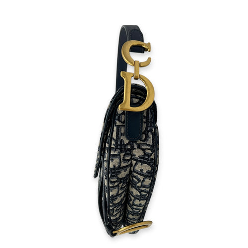 Saddle Shoulder Bag Medium Blue in Jacquard, Gold hardware