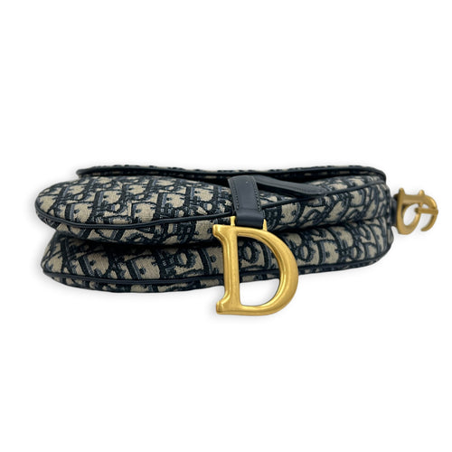 Saddle Shoulder Bag Medium Blue in Jacquard, Gold hardware