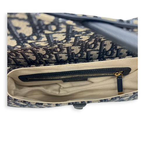 Saddle Shoulder Bag Medium Blue in Jacquard, Gold hardware