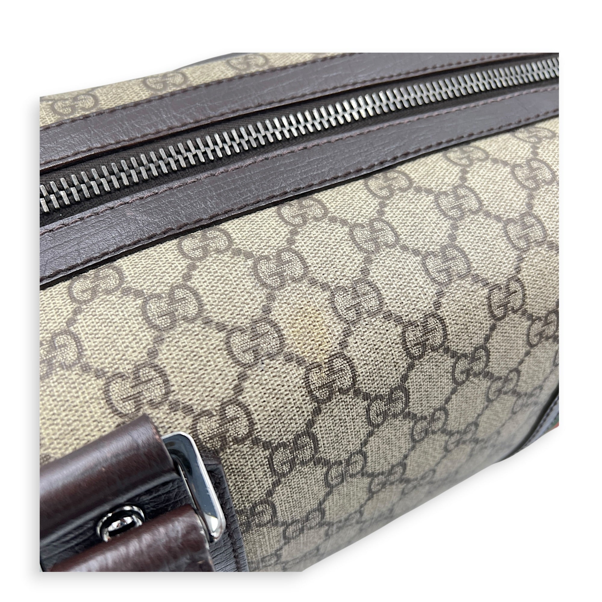Boston Top Handle Bag Brown in Coated Canvas, Silver hardware