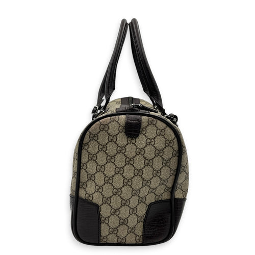 Boston Top Handle Bag Brown in Coated Canvas, Silver hardware