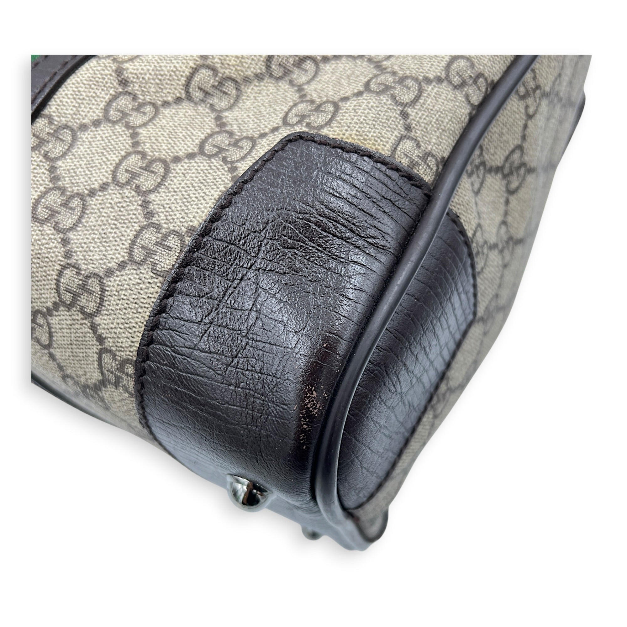 Boston Top Handle Bag Brown in Coated Canvas, Silver hardware