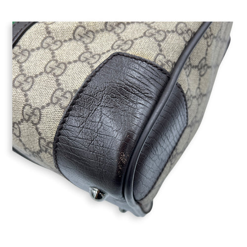 Boston Top Handle Bag Brown in Coated Canvas, Silver hardware