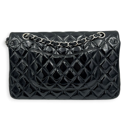 Classic Shoulder Bag Medium Black in Patent Leather, Silver hardware