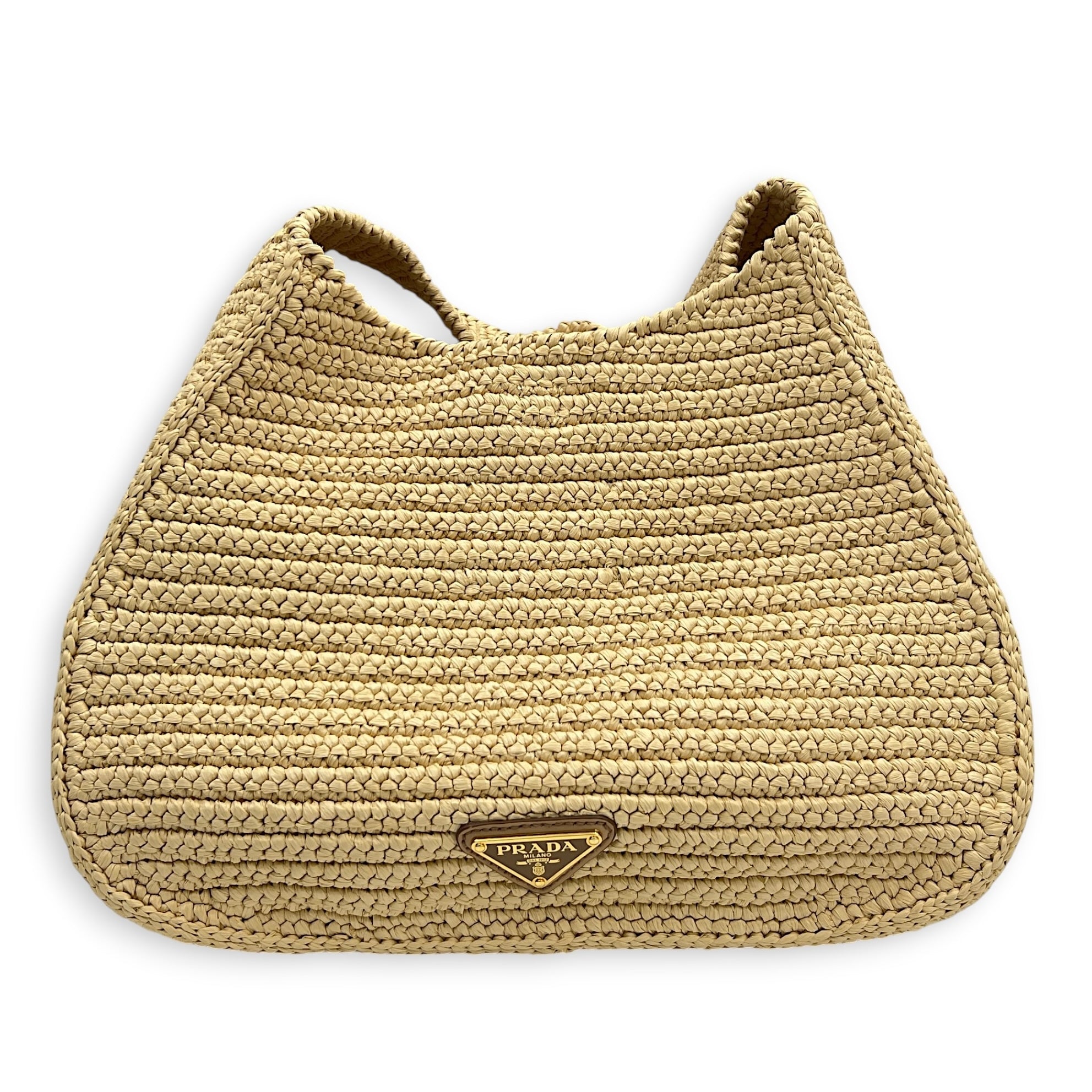 Logo Wicker Shoulder Bag Beige in Raffia, Enamel hardware