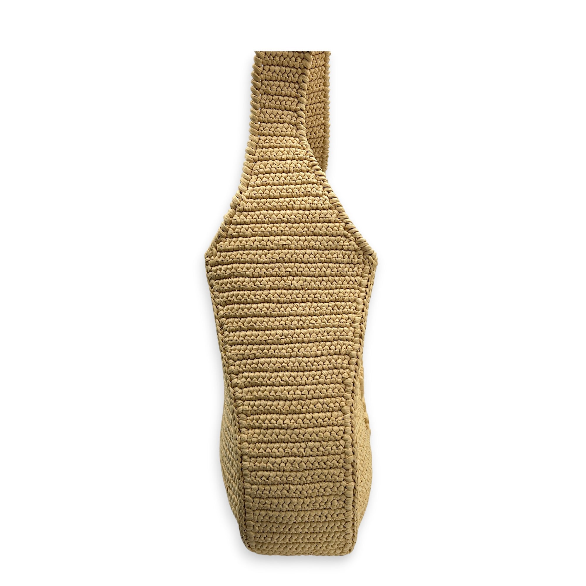 Logo Wicker Shoulder Bag Beige in Raffia, Enamel hardware