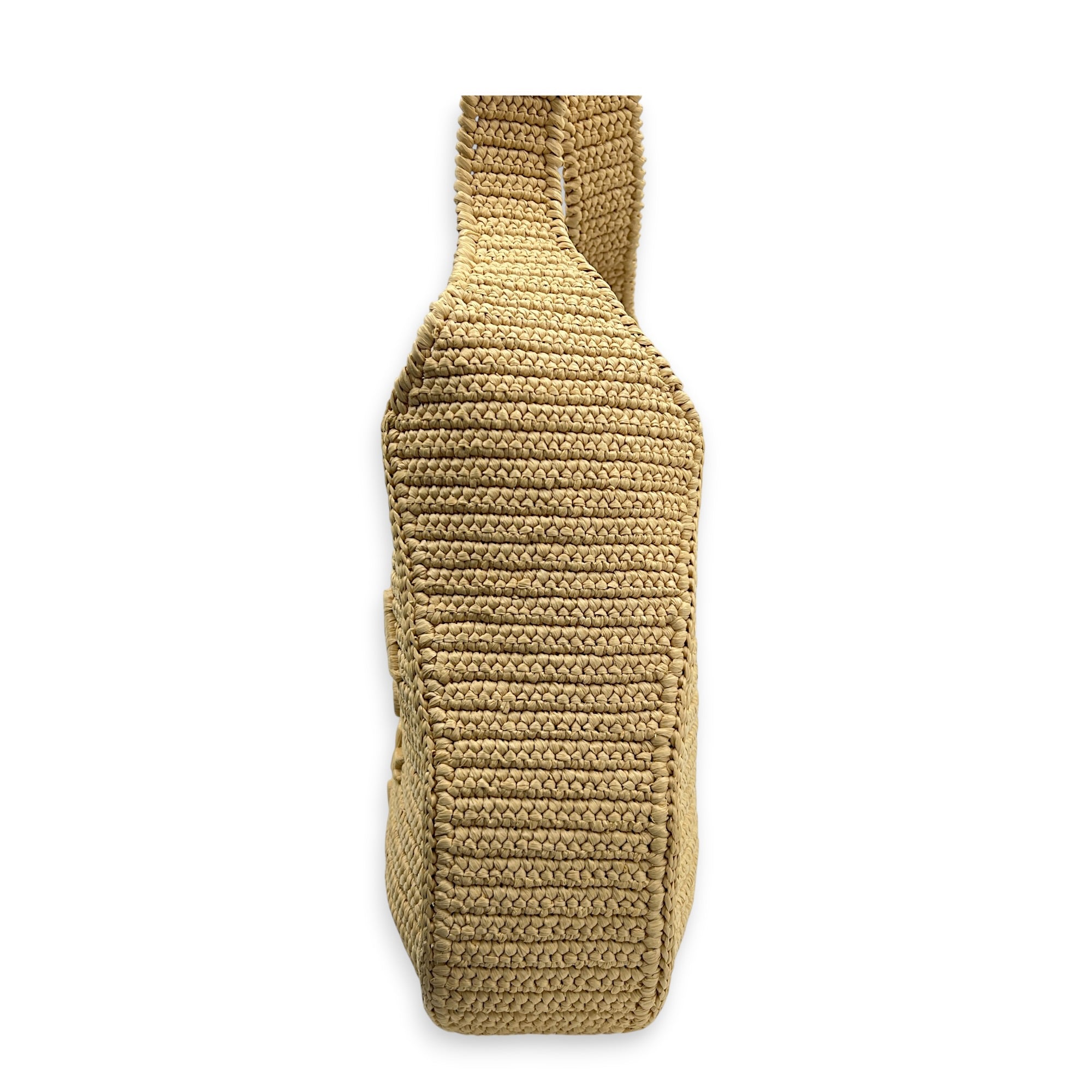 Logo Wicker Shoulder Bag Beige in Raffia, Enamel hardware