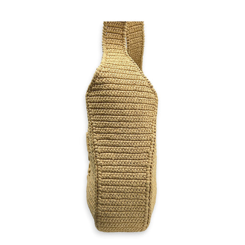 Logo Wicker Shoulder Bag Beige in Raffia, Enamel hardware