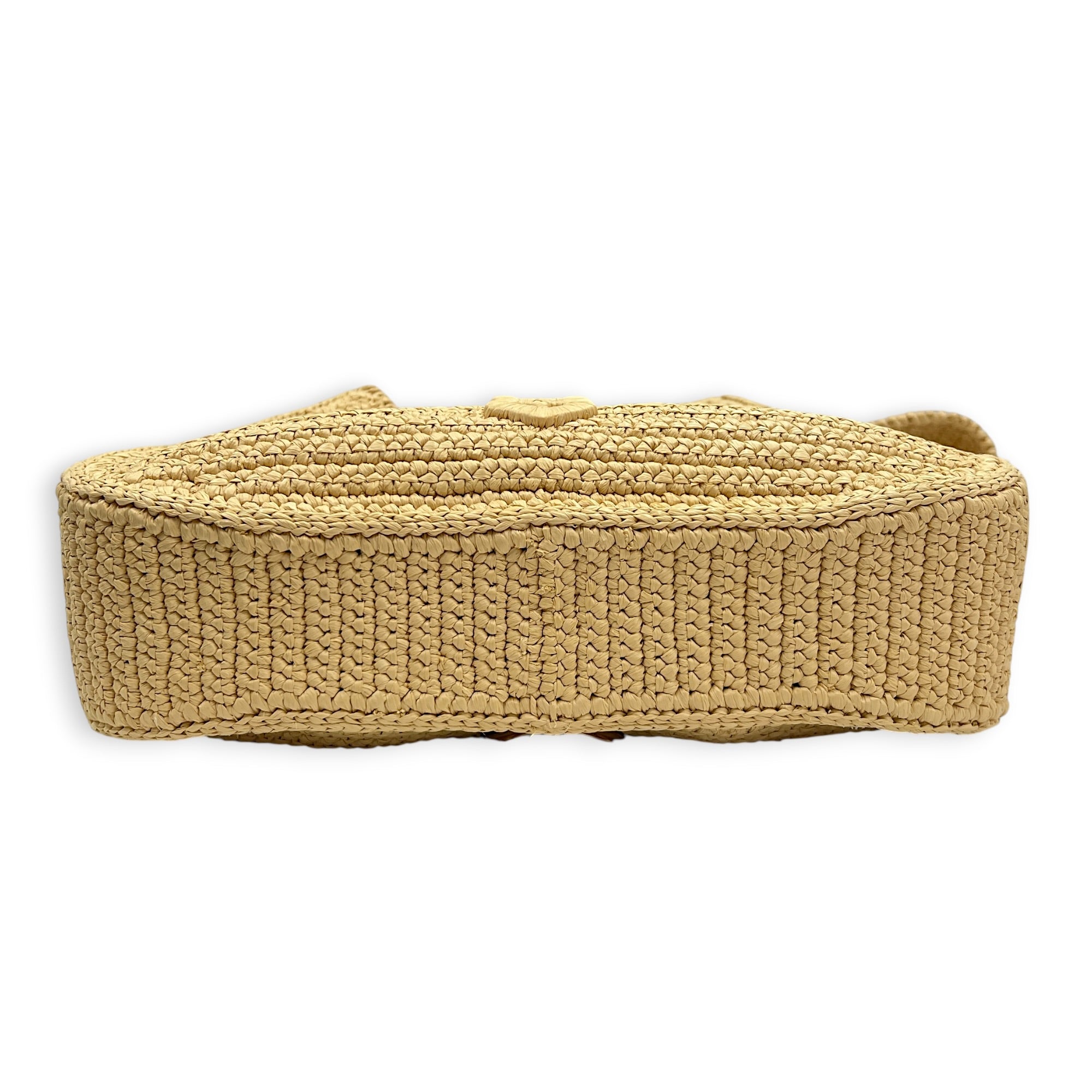 Logo Wicker Shoulder Bag Beige in Raffia, Enamel hardware