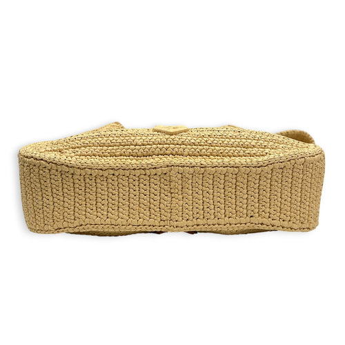 Logo Wicker Shoulder Bag Beige in Raffia, Enamel hardware
