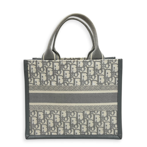 Book Tote Top Handle Bag Small Grey in Canvas, Gold hardware