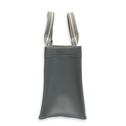 Book Tote Top Handle Bag Small Grey in Canvas, Gold hardware