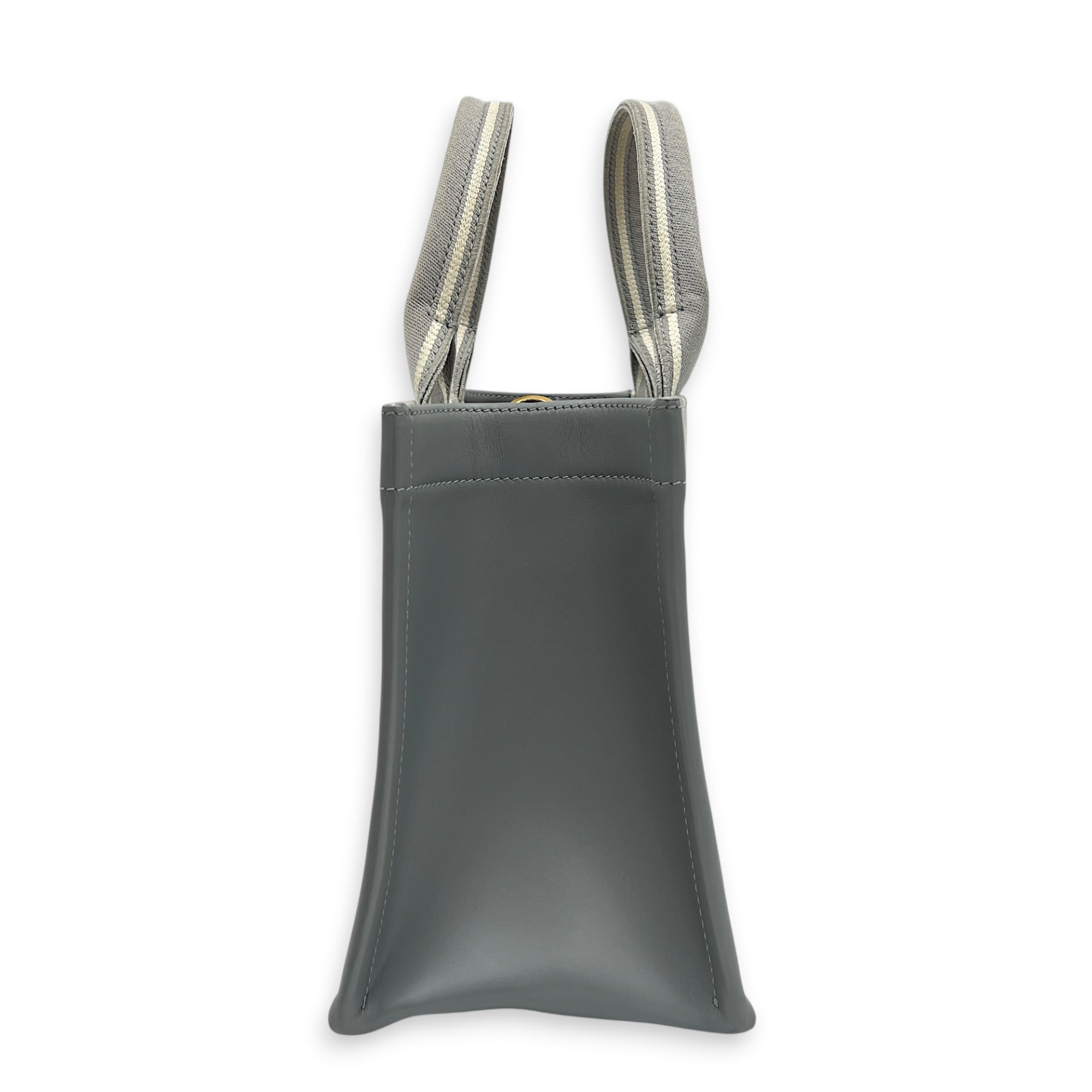 Book Tote Top Handle Bag Small Grey in Canvas, Gold hardware
