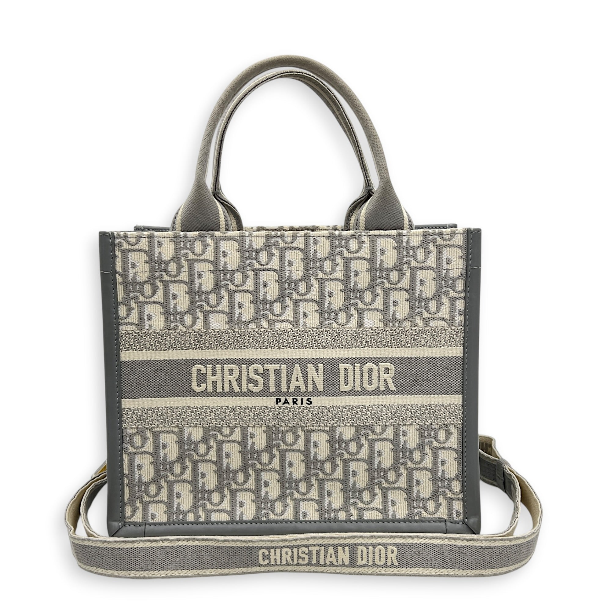 Book Tote Top Handle Bag Small Grey in Canvas, Gold hardware
