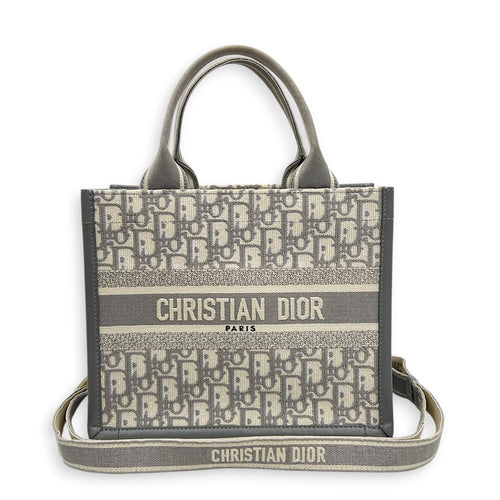 Book Tote Top Handle Bag Small Grey in Canvas, Gold hardware