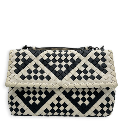 Olimpia Shoulder Bag Black & White in Nappa Leather, Gunmetal hardware