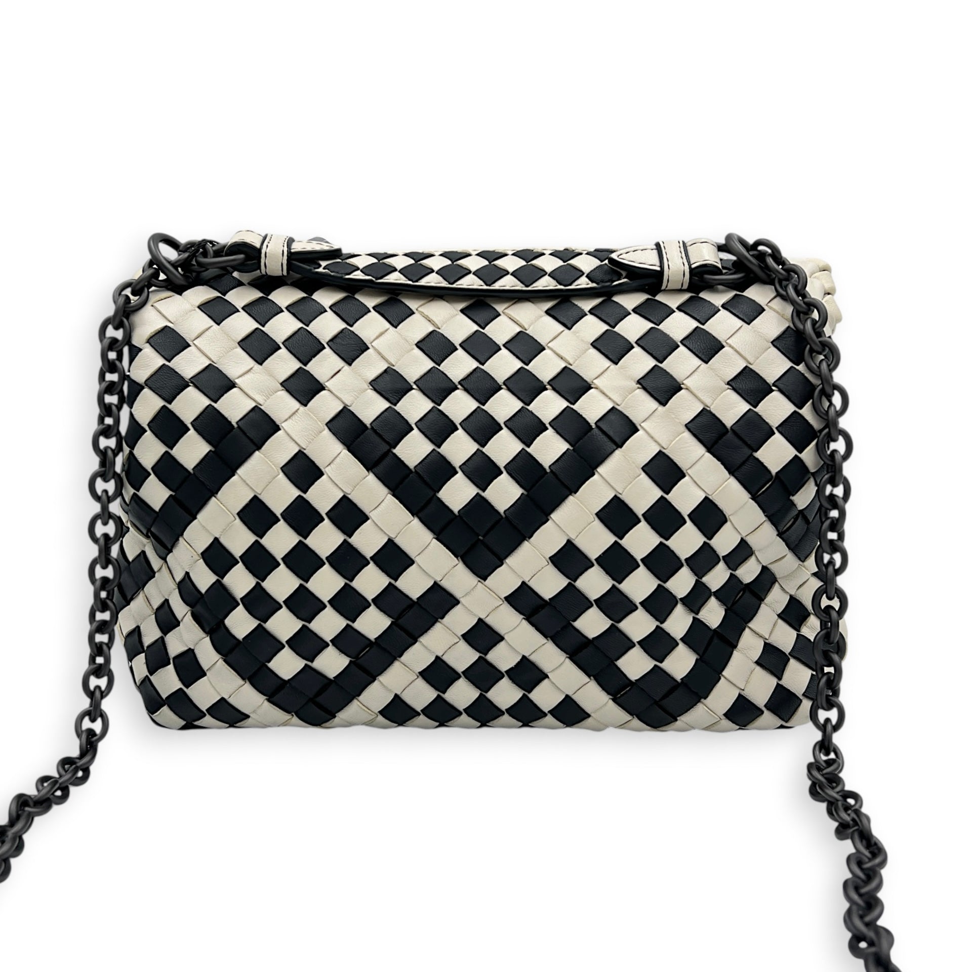 Olimpia Shoulder Bag Black & White in Nappa Leather, Gunmetal hardware