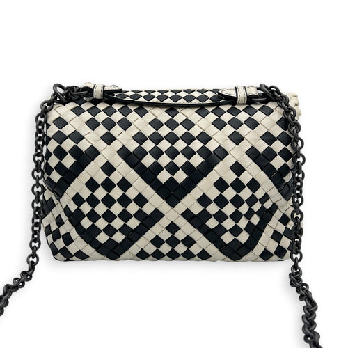 Olimpia Shoulder Bag Black & White in Nappa Leather, Gunmetal hardware