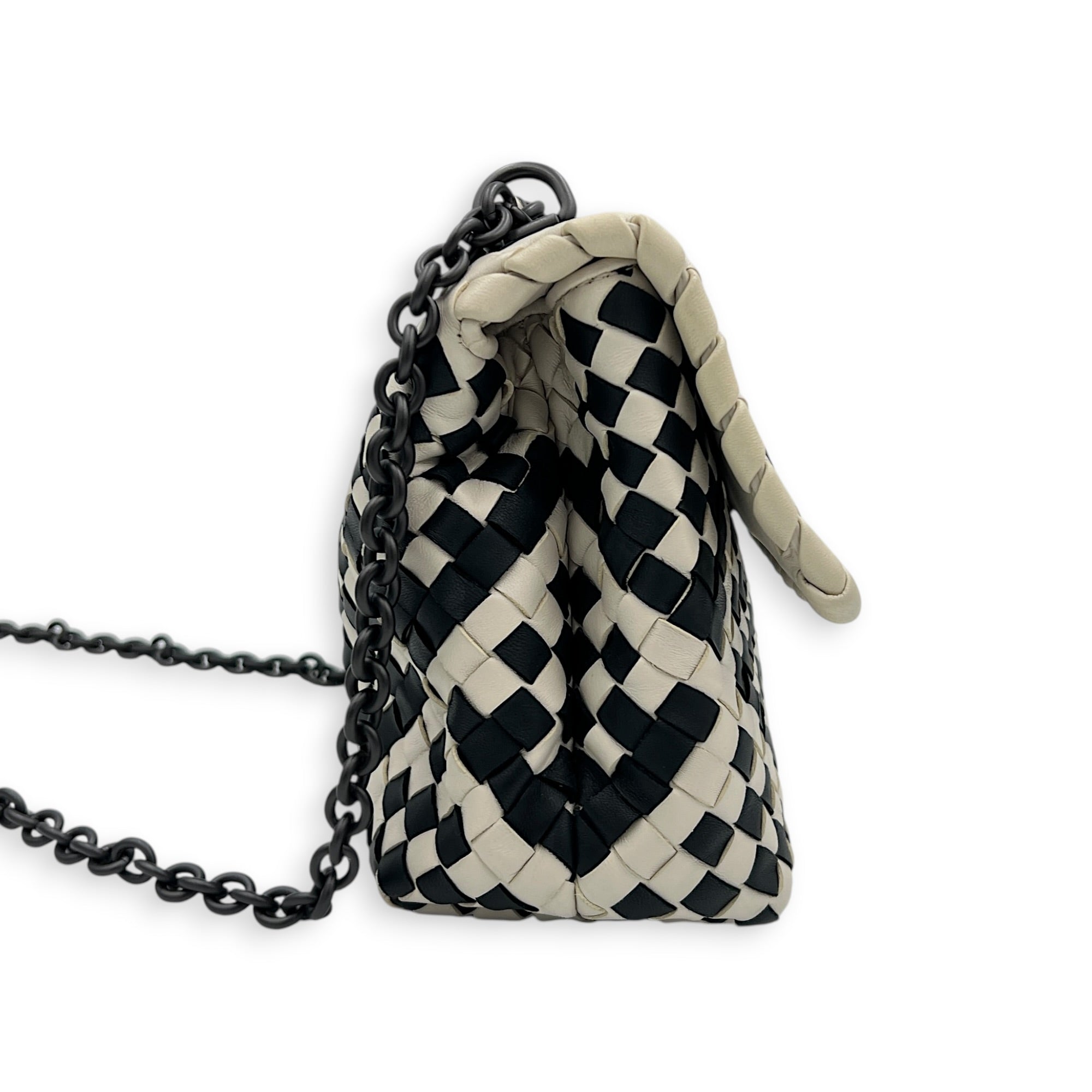 Olimpia Shoulder Bag Black & White in Nappa Leather, Gunmetal hardware