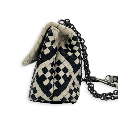 Olimpia Shoulder Bag Black & White in Nappa Leather, Gunmetal hardware