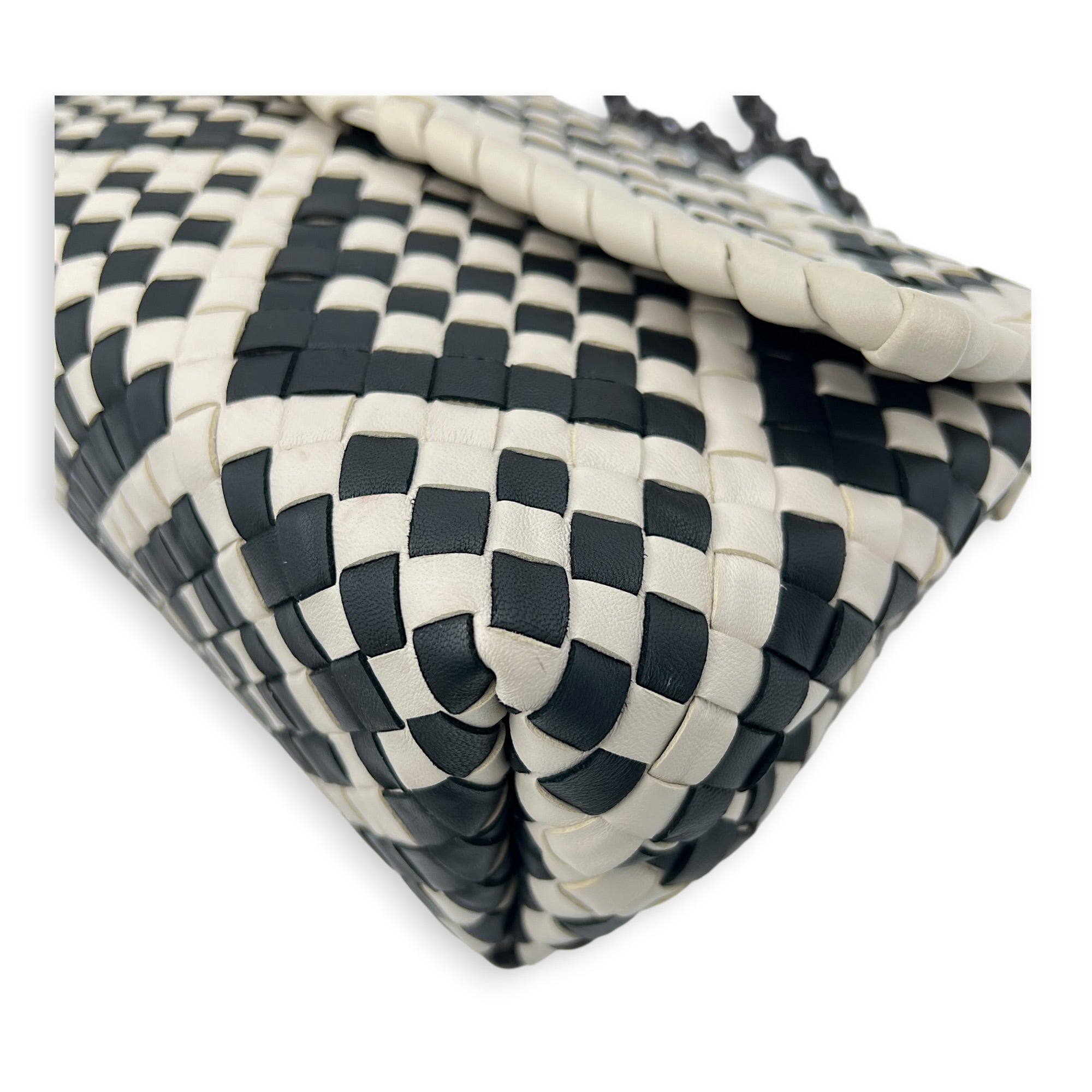 Olimpia Shoulder Bag Black & White in Nappa Leather, Gunmetal hardware