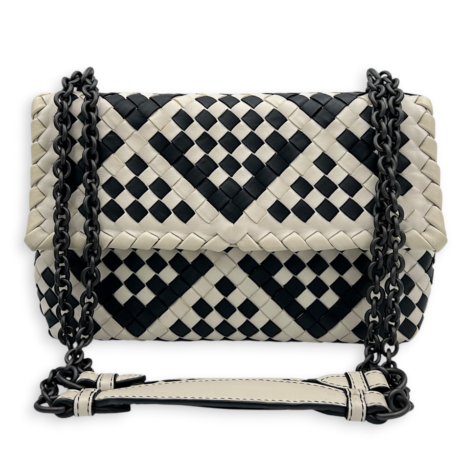 Olimpia Shoulder Bag Black & White in Nappa Leather, Gunmetal hardware