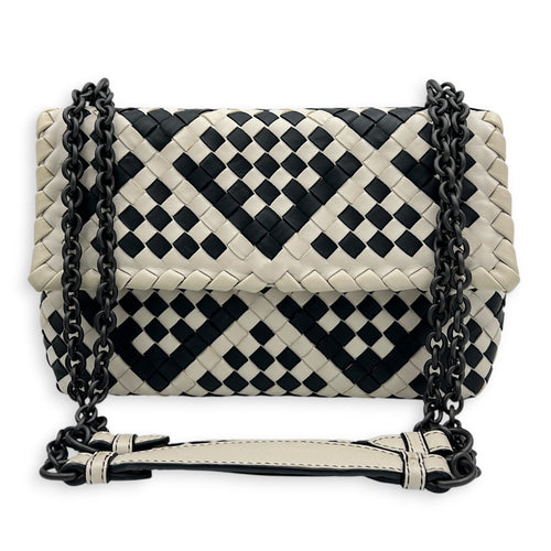 Olimpia Shoulder Bag Black & White in Nappa Leather, Gunmetal hardware