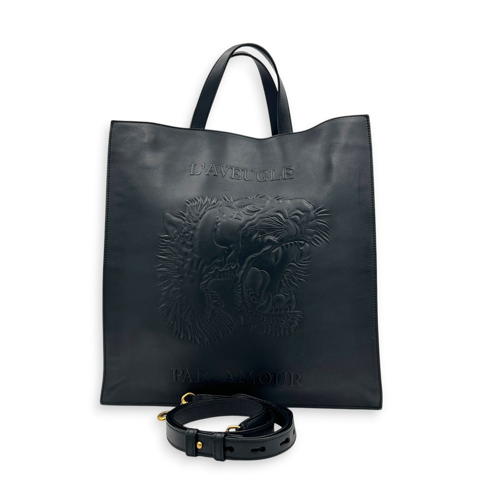 L’aveugle Par Amour Tote Bag Black in Calfskin, Gold hardware