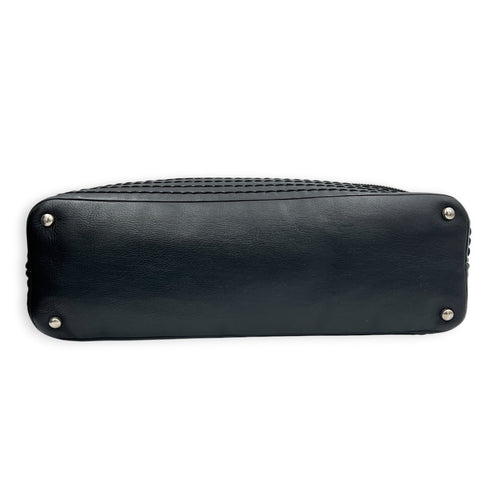 Stitched Expandable Shoulder Bag Black in Calfskin, Silver hardware