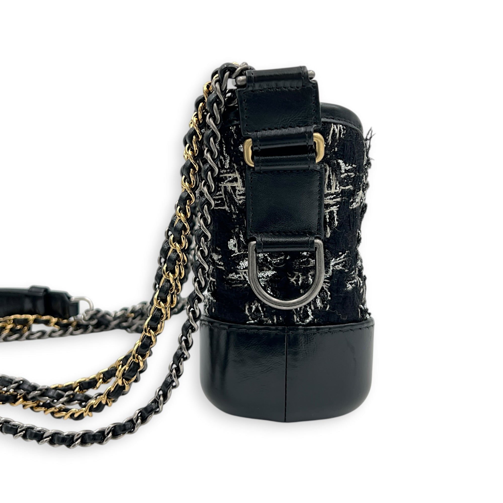 Gabrielle Shoulder Bag Black in Tweed, Mixed hardware