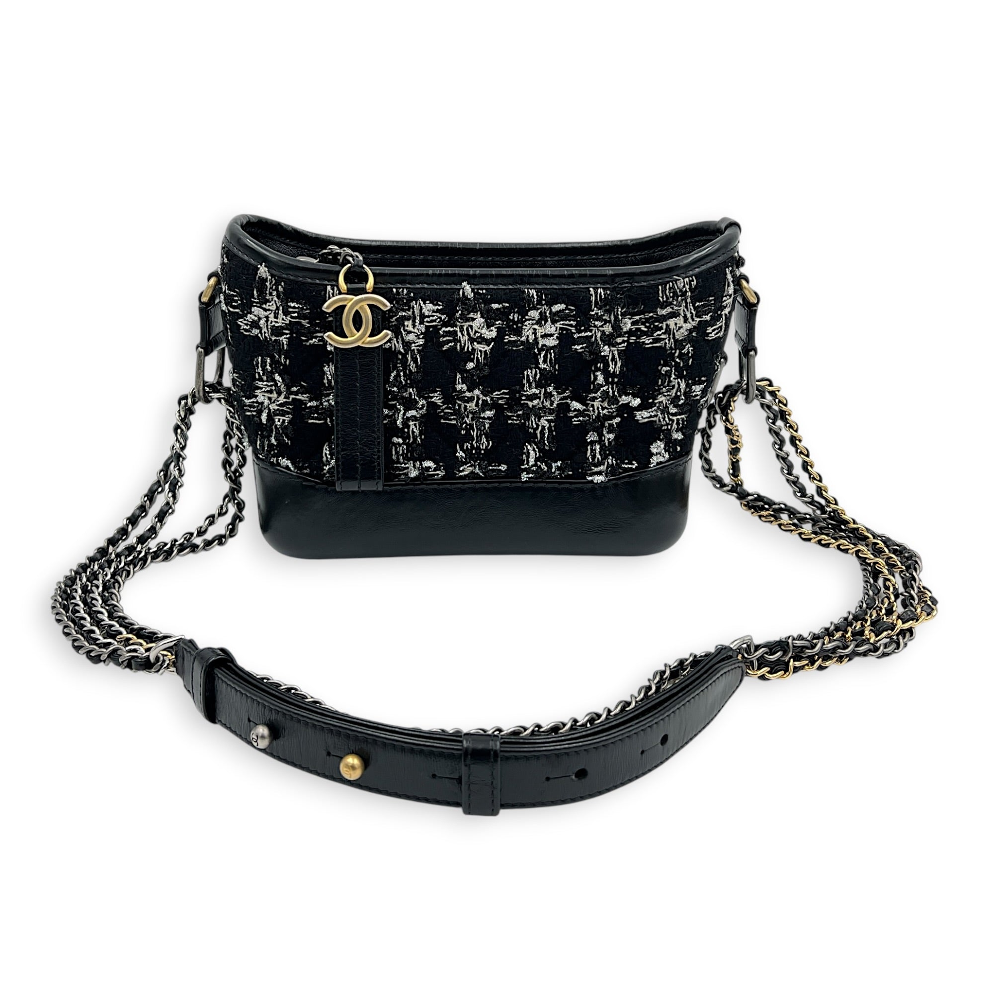 Gabrielle Shoulder Bag Black in Tweed, Mixed hardware